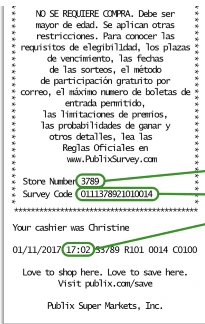 Publix survey Receipt