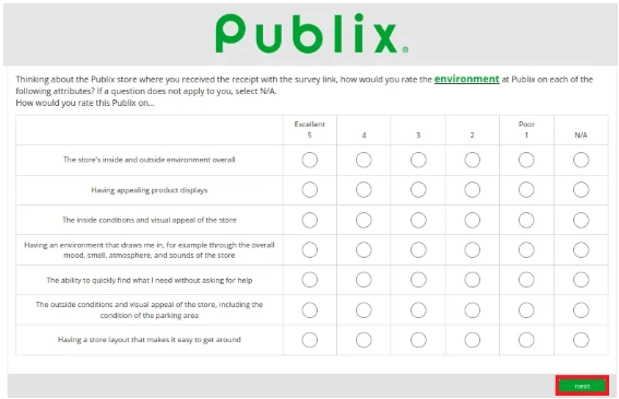 Publix Survey Questionnaire