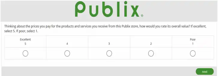 Publix Survey question 5